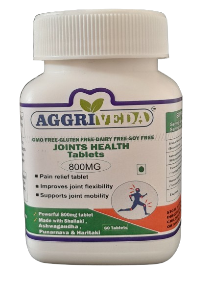 Aggriveda 800 Mg Joint Health Tablets Made with Shallaki Extract & Powder, Punarnava Extract & Powder, Ashwagandha Extract & Powder and Haritaki Extract & Powder for Joint Pain Relief | Strengthen Joints, Muscles and Bones Naturally | 60 Tablets