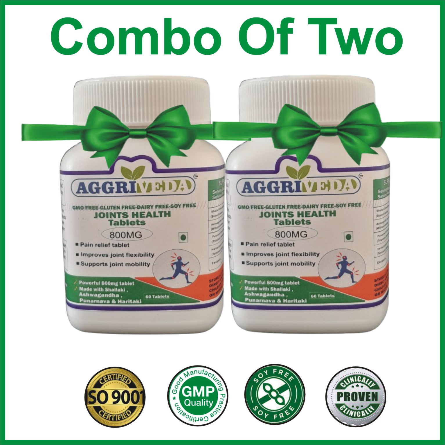 Aggriveda 800 Mg Joint Health Tablets Made with Shallaki Extract & Powder, Punarnava Extract & Powder, Ashwagandha Extract & Powder and Haritaki Extract & Powder for Joint Pain Relief | Strengthen Joints, Muscles and Bones Naturally | 120 Tablets