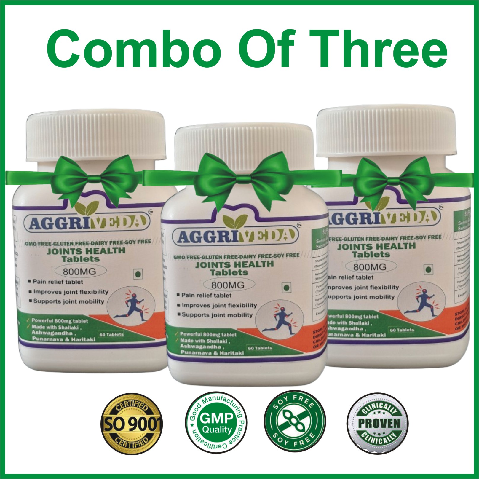 Aggriveda 800 Mg Joint Health Tablets Made with Shallaki Extract & Powder, Punarnava Extract & Powder, Ashwagandha Extract & Powder and Haritaki Extract & Powder for Joint Pain Relief | Strengthen Joints, Muscles and Bones Naturally | 180 Tablets