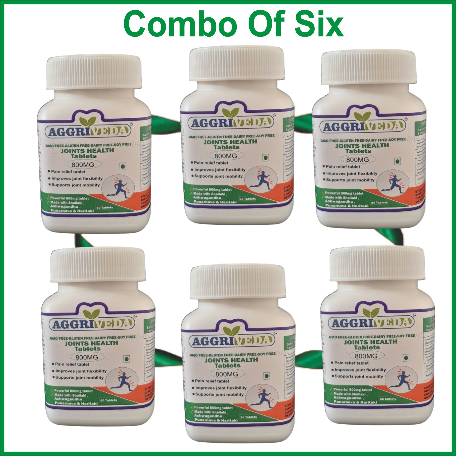 Aggriveda 800 Mg Joint Health Tablets Made with Shallaki Extract & Powder, Punarnava Extract & Powder, Ashwagandha Extract & Powder and Haritaki Extract & Powder for Joint Pain Relief | Strengthen Joints, Muscles and Bones Naturally | 360 Tablets