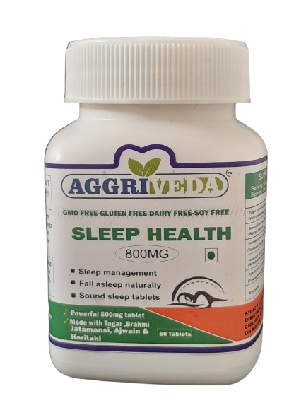Aggriveda Sleep Health Tablets 800 Mg Made with Tagar Extract & Powder, Jatamansi Extract & Powder, Brahmi Extract & Powder, Khursani Ajwain Extract & Powder and Haritaki Extract & Powder | Powerful Sleep Booster Tablets for Men and Women | 60 Tablets