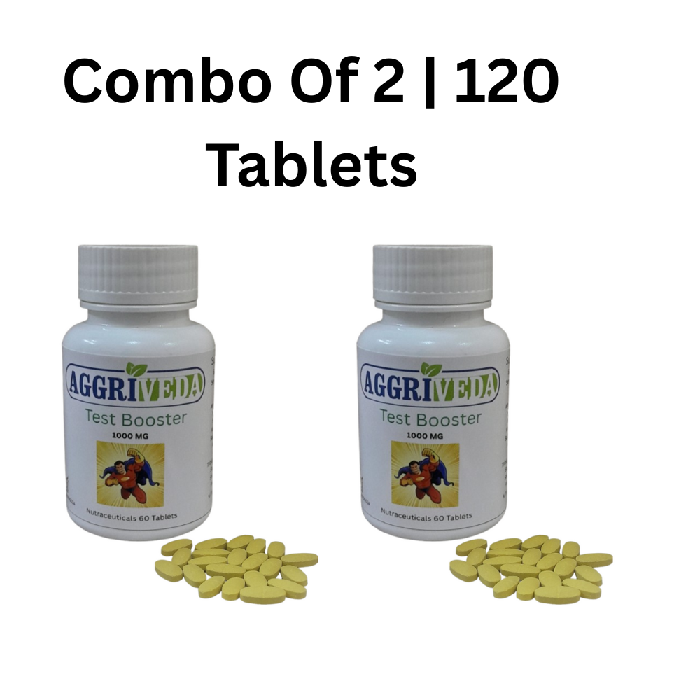 Aggriveda Testosterone Booster 1000 Mg Tablets Made with Ashwagandha, Shatavari, Nagkesar, Konch Seed, Bada Gokhru, Akarkara, Jaifal, Tribulus Terrestris, Safed Musli, Salam Panja and Fenugreek | Powerful 1000 Mg Tablets for Testosterone Boost | Boost Stamina, Endurance and Performance | 120 Tablets