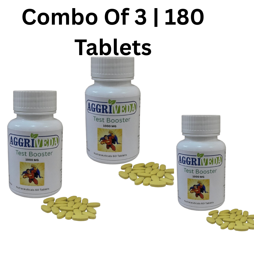 Aggriveda Testosterone Booster 1000 Mg Tablets Made with Ashwagandha, Shatavari, Nagkesar, Konch Seed, Bada Gokhru, Akarkara, Jaifal, Tribulus Terrestris, Safed Musli, Salam Panja and Fenugreek | Powerful 1000 Mg Tablets for Testosterone Boost | Boost Stamina, Endurance and Performance | 180 Tablets