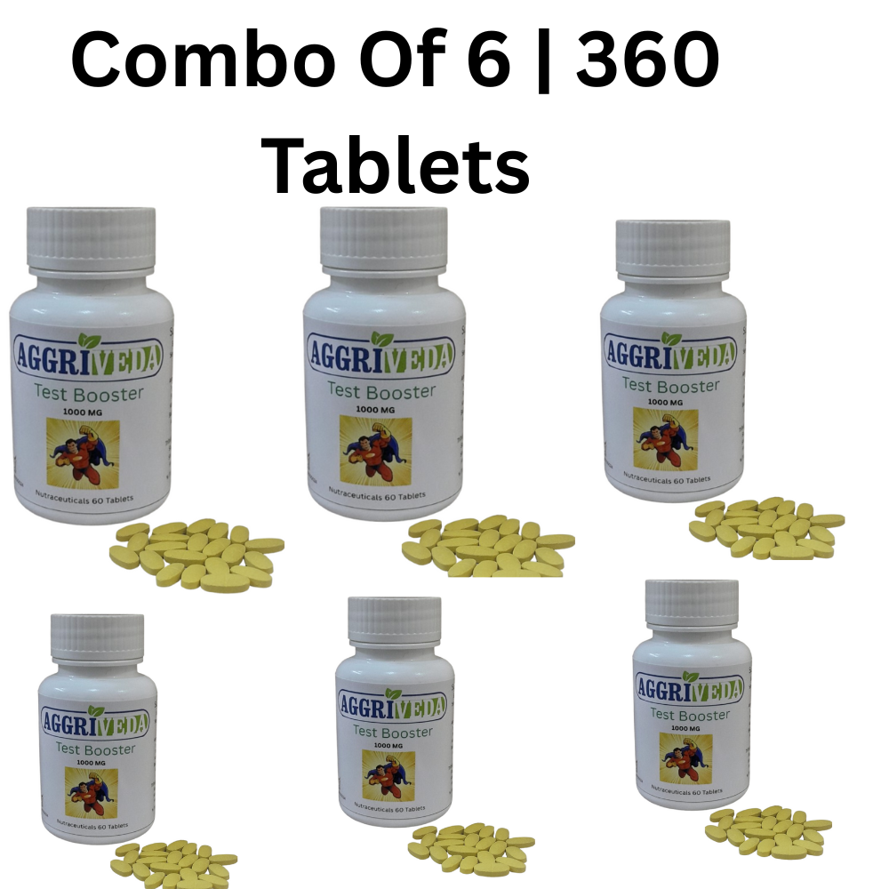 Aggriveda Testosterone Booster 1000 Mg Tablets Made with Ashwagandha, Shatavari, Nagkesar, Konch Seed, Bada Gokhru, Akarkara, Jaifal, Tribulus Terrestris, Safed Musli, Salam Panja and Fenugreek | Powerful 1000 Mg Tablets for Testosterone Boost | Boost Stamina, Endurance and Performance | 360 Tablets