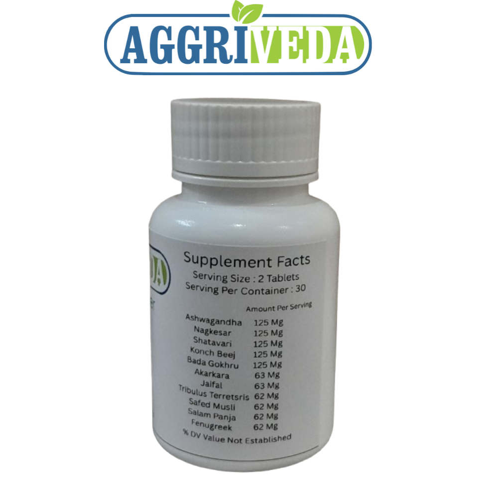 Aggriveda Testosterone Booster 1000 Mg Tablets Made with Ashwagandha, Shatavari, Nagkesar, Konch Seed, Bada Gokhru, Akarkara, Jaifal, Tribulus Terrestris, Safed Musli, Salam Panja and Fenugreek | Powerful 1000 Mg Tablets for Testosterone Boost | Boost Stamina, Endurance and Performance | 360 Tablets - Image 2