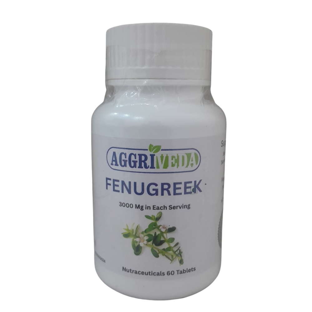 Aggriveda Fenugreek Tablets 3000 Mg In Each Serving Made with Fenugreek Powder 2700 Mg and Haritaki Powder 300 Mg In Each Serving | Fenugreek Helps Men Boost T Levels and Libido | Helps In Weight Loss | Helps Body to Rejuvenate Naturally | 60 Tablets