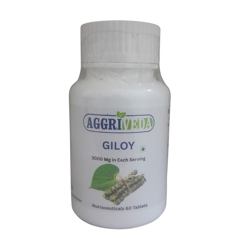 Aggriveda Giloy Tablets 3000 Mg in Each Serving Made with Giloy 2700 Mg and Harad 300 Mg | Best Tablets for Glowing Skin, Healthy Digestion and Liver | 60 Tablets