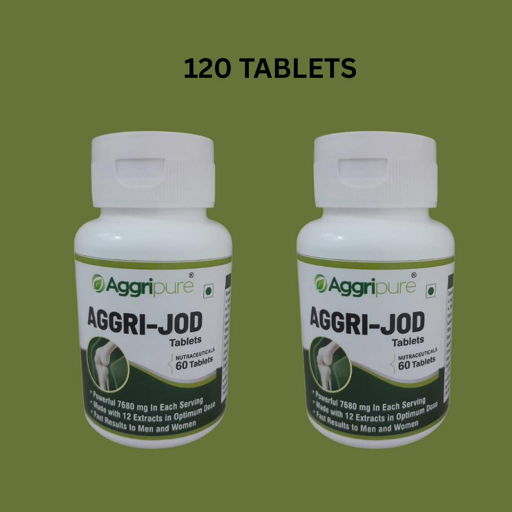 Aggri-Jod 7680 Mg Tablets for Arthritis Pain Relief Made with Shallaki 1600 Mg, Punarnava 2100 Mg, Guggul 200 Mg, Ashwagandha 500 Mg, Grapeseed 600 Mg, Cinnamon 480 Mg, Laung 180 Mg, Turmeric 960 Mg, Ginger 500 Mg, Aloevera 480 Mg, Holy Basil 40 Mg and Haritaki 40 Mg | Powerful 12 Herbs Blend for Joint Pain Relief | Strengthen Joints, Bones & Muscles | Powerful Formula for Pain Relief | 120 Tablets