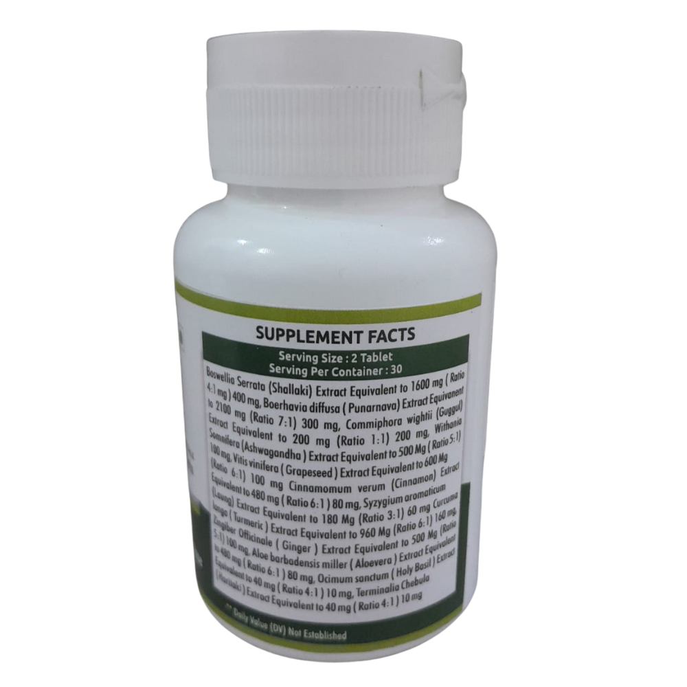 Aggri-Jod 7680 Mg Tablets for Arthritis Pain Relief Made with Shallaki 1600 Mg, Punarnava 2100 Mg, Guggul 200 Mg, Ashwagandha 500 Mg, Grapeseed 600 Mg, Cinnamon 480 Mg, Laung 180 Mg, Turmeric 960 Mg, Ginger 500 Mg, Aloevera 480 Mg, Holy Basil 40 Mg and Haritaki 40 Mg | Powerful 12 Herbs Blend for Joint Pain Relief | Strengthen Joints, Bones & Muscles | Powerful Formula for Pain Relief | 60 Tablets - Image 2