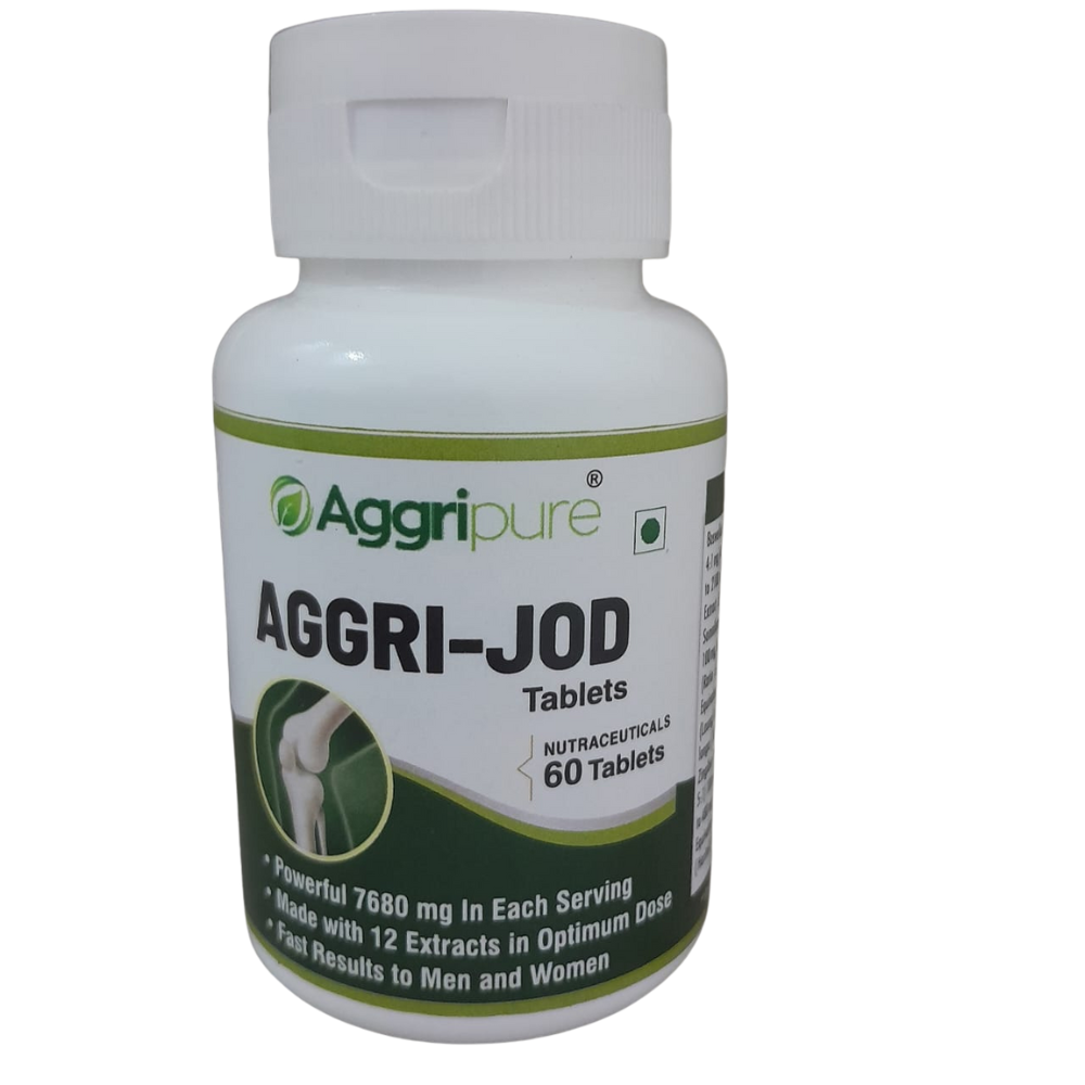 Aggri-Jod 7680 Mg Tablets for Arthritis Pain Relief Made with Shallaki 1600 Mg, Punarnava 2100 Mg, Guggul 200 Mg, Ashwagandha 500 Mg, Grapeseed 600 Mg, Cinnamon 480 Mg, Laung 180 Mg, Turmeric 960 Mg, Ginger 500 Mg, Aloevera 480 Mg, Holy Basil 40 Mg and Haritaki 40 Mg | Powerful 12 Herbs Blend for Joint Pain Relief | Strengthen Joints, Bones & Muscles | Powerful Formula for Pain Relief | 60 Tablets