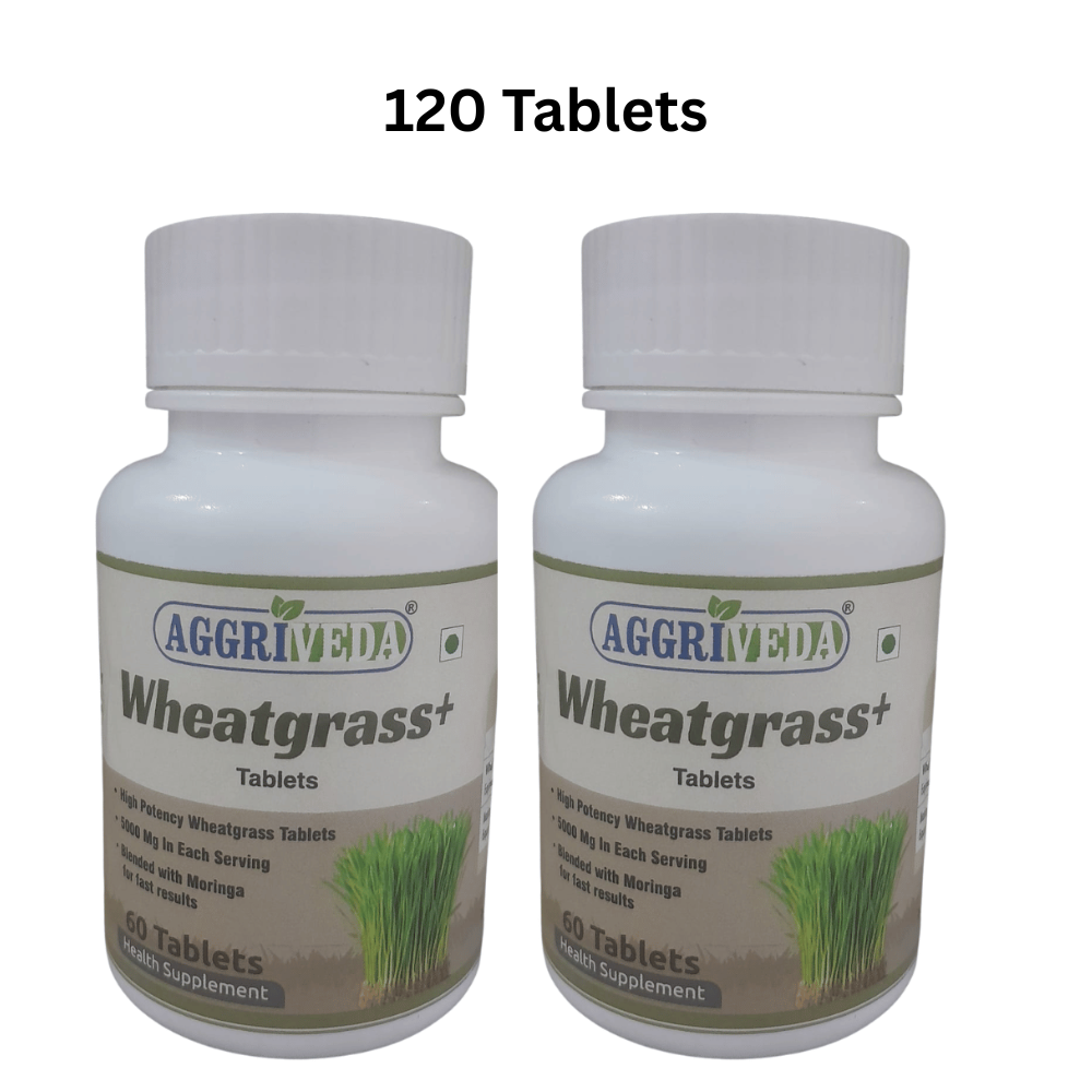 Aggriveda Wheatgrass Tablets Powerful 5000 Mg In Each Serving Made with Wheatgrass 4500 Mg and Moringa 500 Mg | Powerful Pills for Daily Immunity, Gas Relief, Bloating, Stress Relief | Packed with Essential Vitamins and Minerals | 120 Tablets
