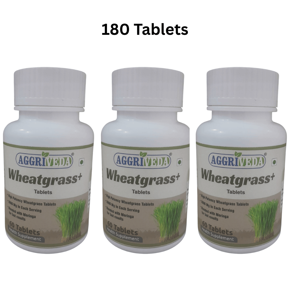 Aggriveda Wheatgrass Tablets Powerful 5000 Mg In Each Serving Made with Wheatgrass 4500 Mg and Moringa 500 Mg | Powerful Pills for Daily Immunity, Gas Relief, Bloating, Stress Relief | Packed with Essential Vitamins and Minerals | 180 Tablets