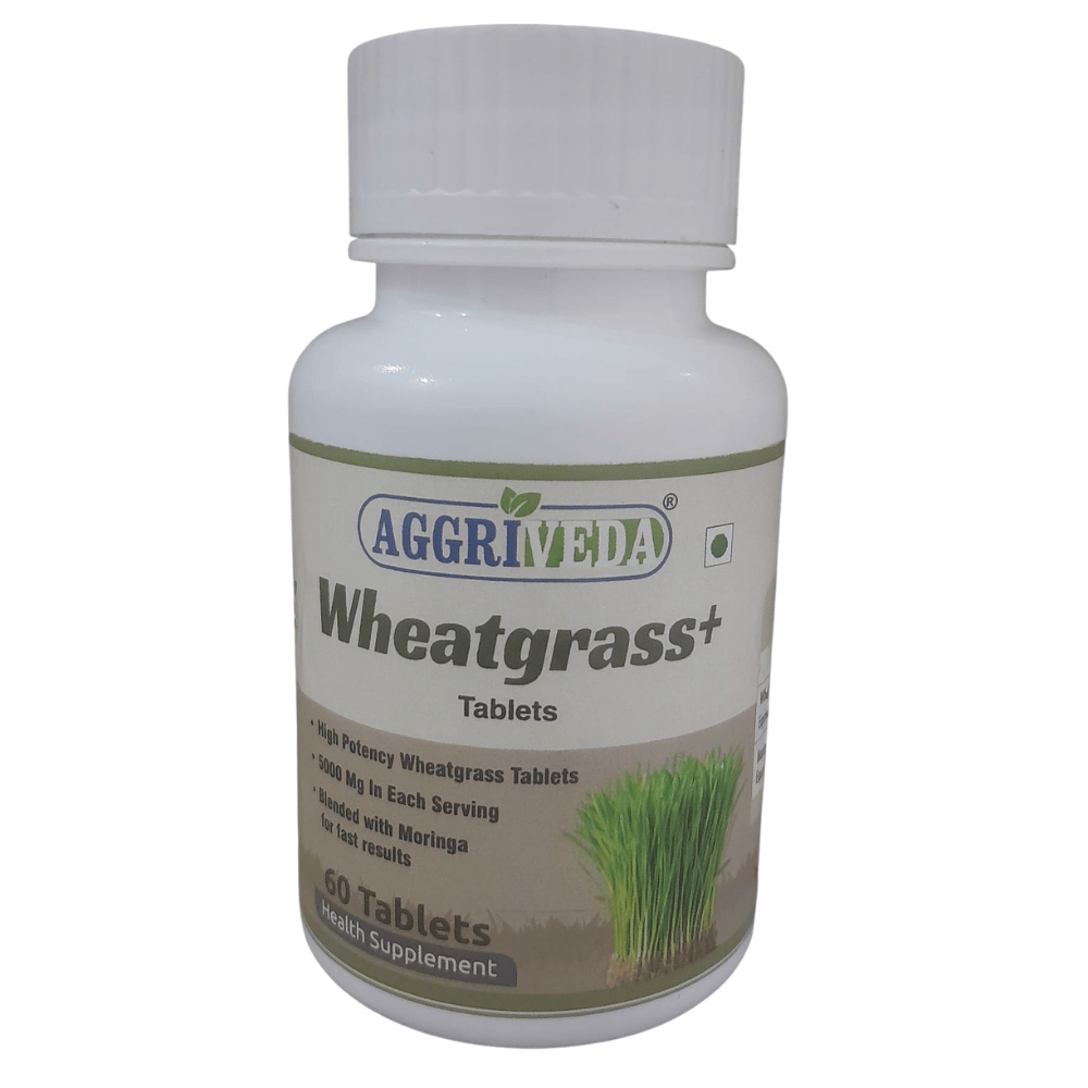 Aggriveda Wheatgrass Tablets Powerful 5000 Mg In Each Serving Made with Wheatgrass 4500 Mg and Moringa 500 Mg | Powerful Pills for Daily Immunity, Gas Relief, Bloating, Stress Relief | Packed with Essential Vitamins and Minerals | 60 Tablets